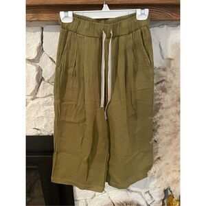 Anthropologie sundry cotton cropped wide leg draw string green pants size XS